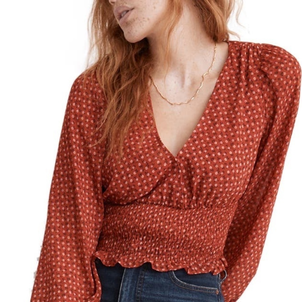 Madewell Julianne Smocked Waist Top Size M